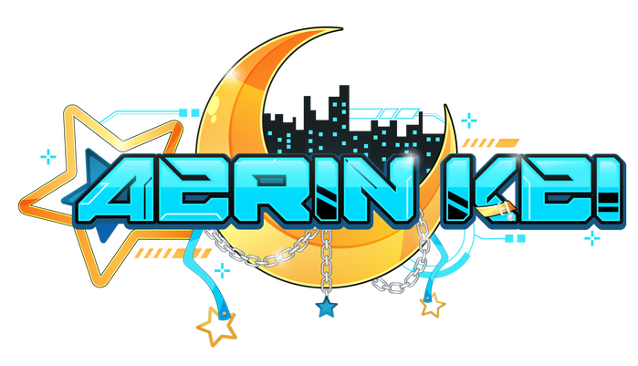 Aerin Kei logo Aerin Kei's logo. Features a golden crescent moon behind the text and a gold outline with a blue star inside off to the left. The blocky text in the middle reads "Aerin Kei" with a small golden collar on the bottom right of the K & two blue dangling cords.